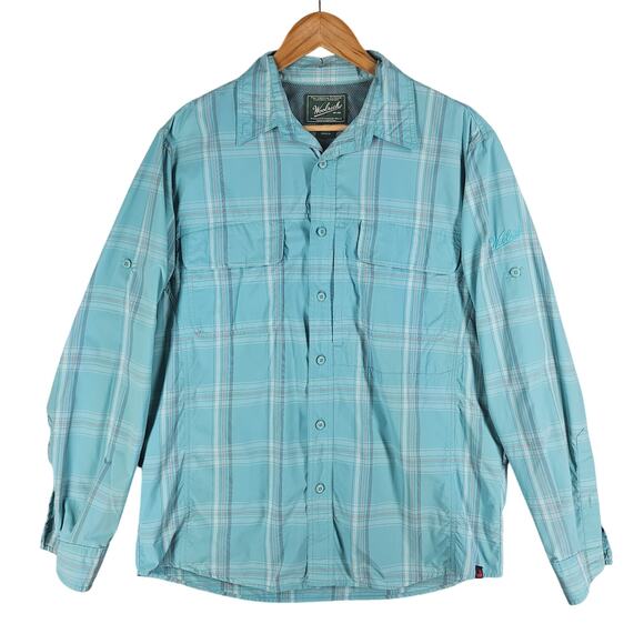 WOOLRICH MEN’S MEDIUM LIGHT BLUE PLAID BUTTON-UP LONG SLEEVE SHIRT CASUAL - Picture 1 of 10